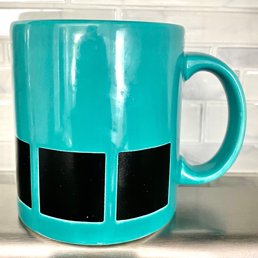 Waechtersbach ceramic coffee mug. Turquoise and black. Germany.